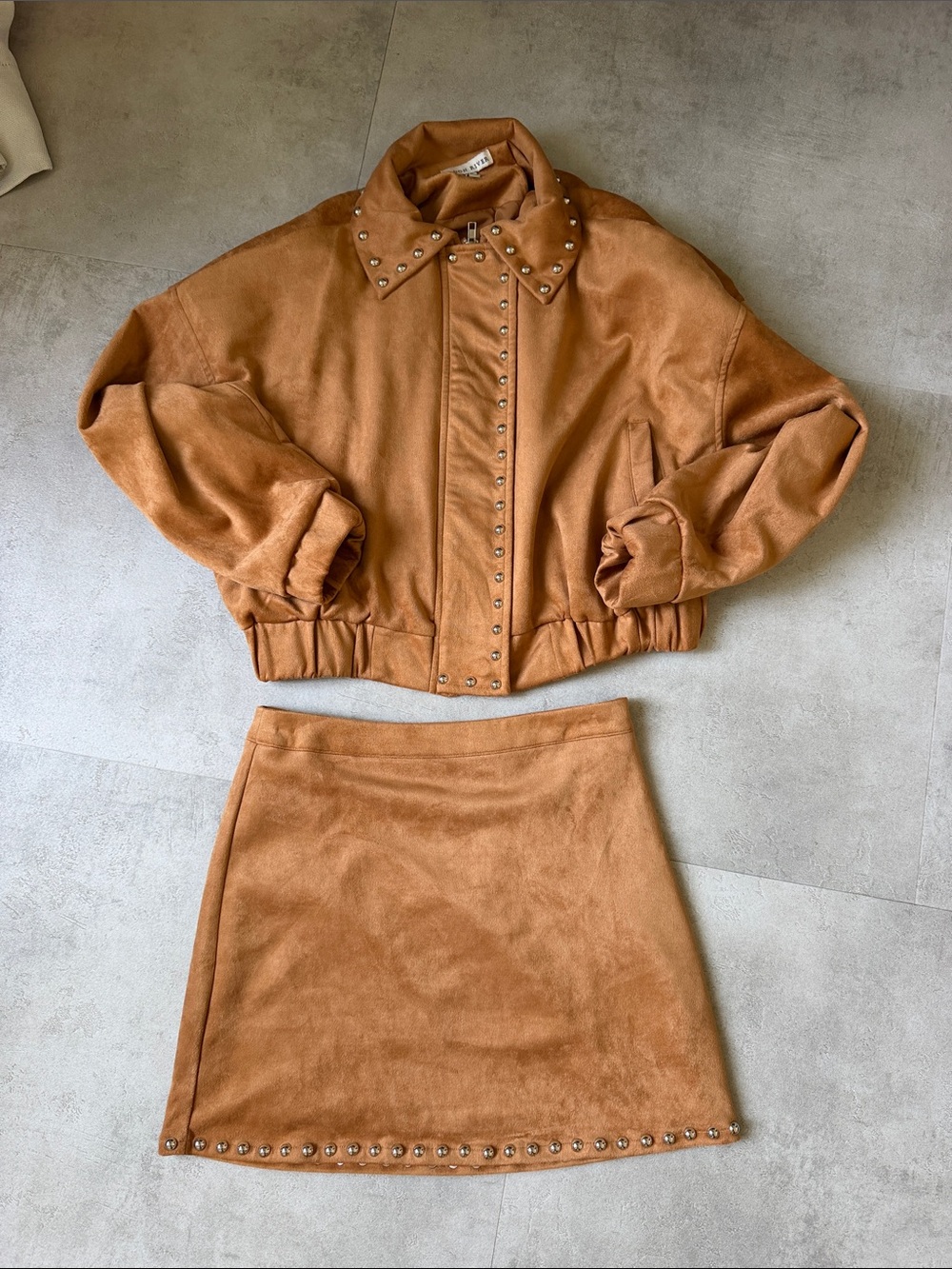 Moon River Camel Suede-Look Studded Jacket